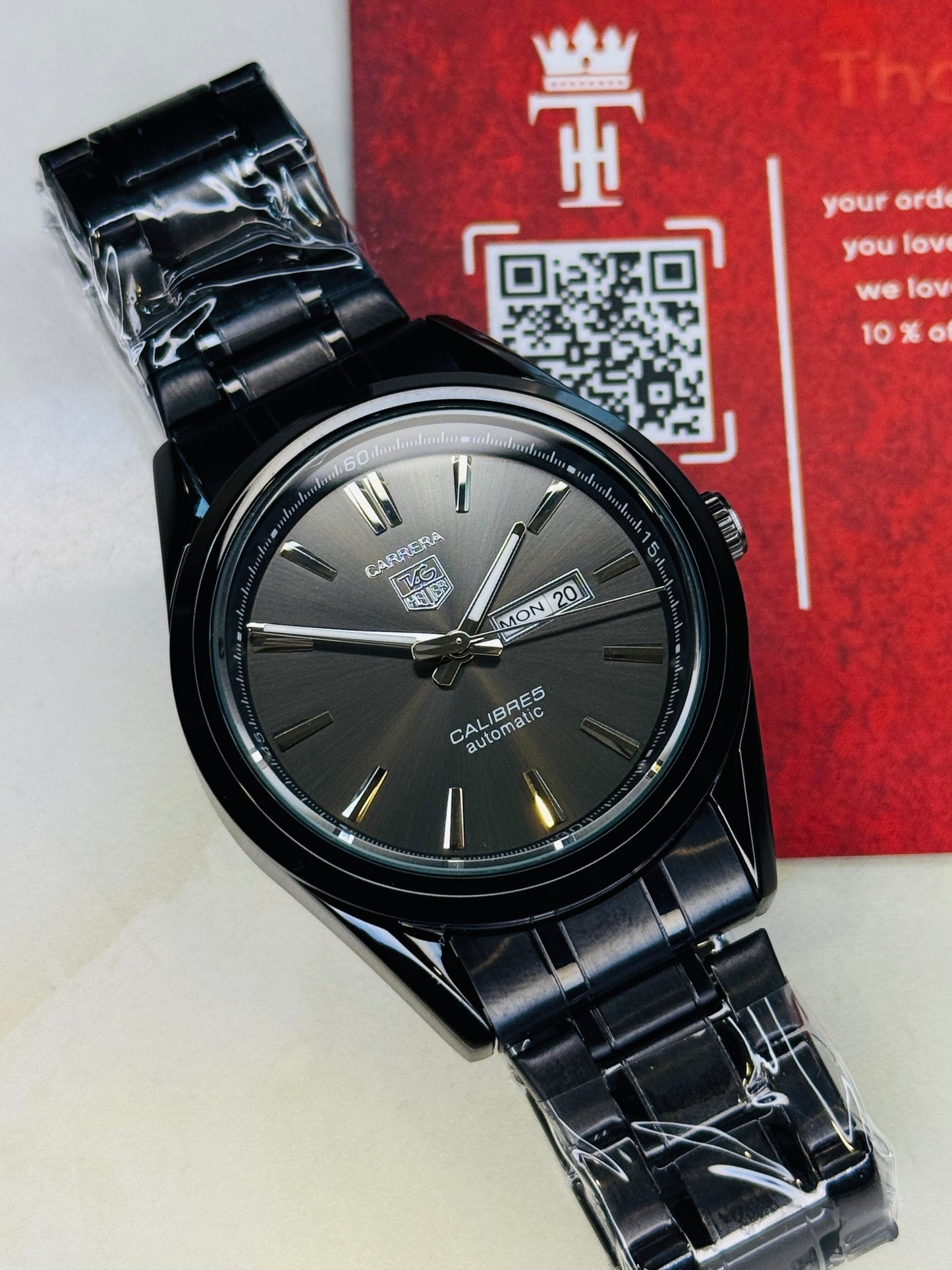 All Black Carrera Day Date Chain Strapped Watch