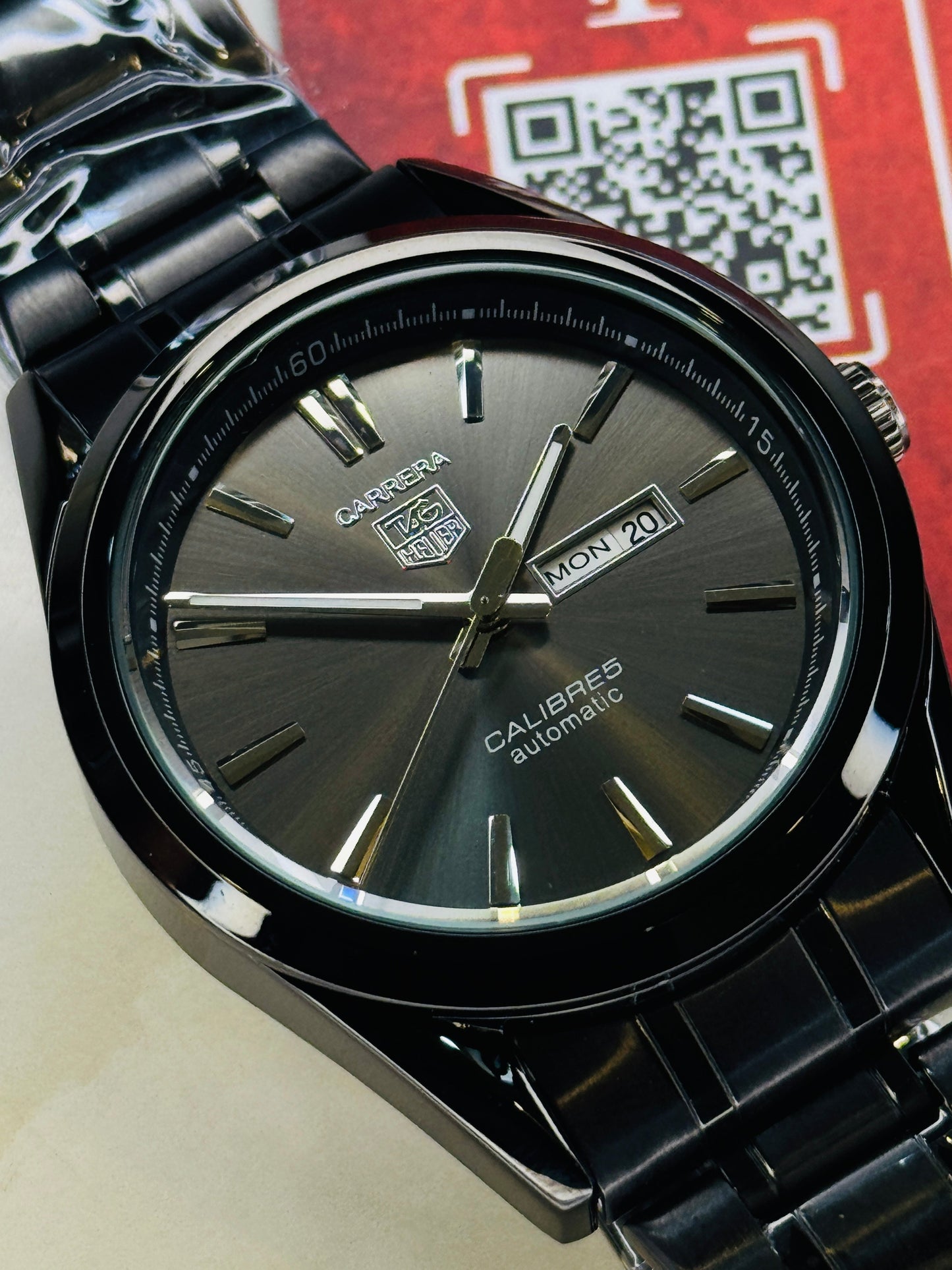 All Black Carrera Day Date Chain Strapped Watch