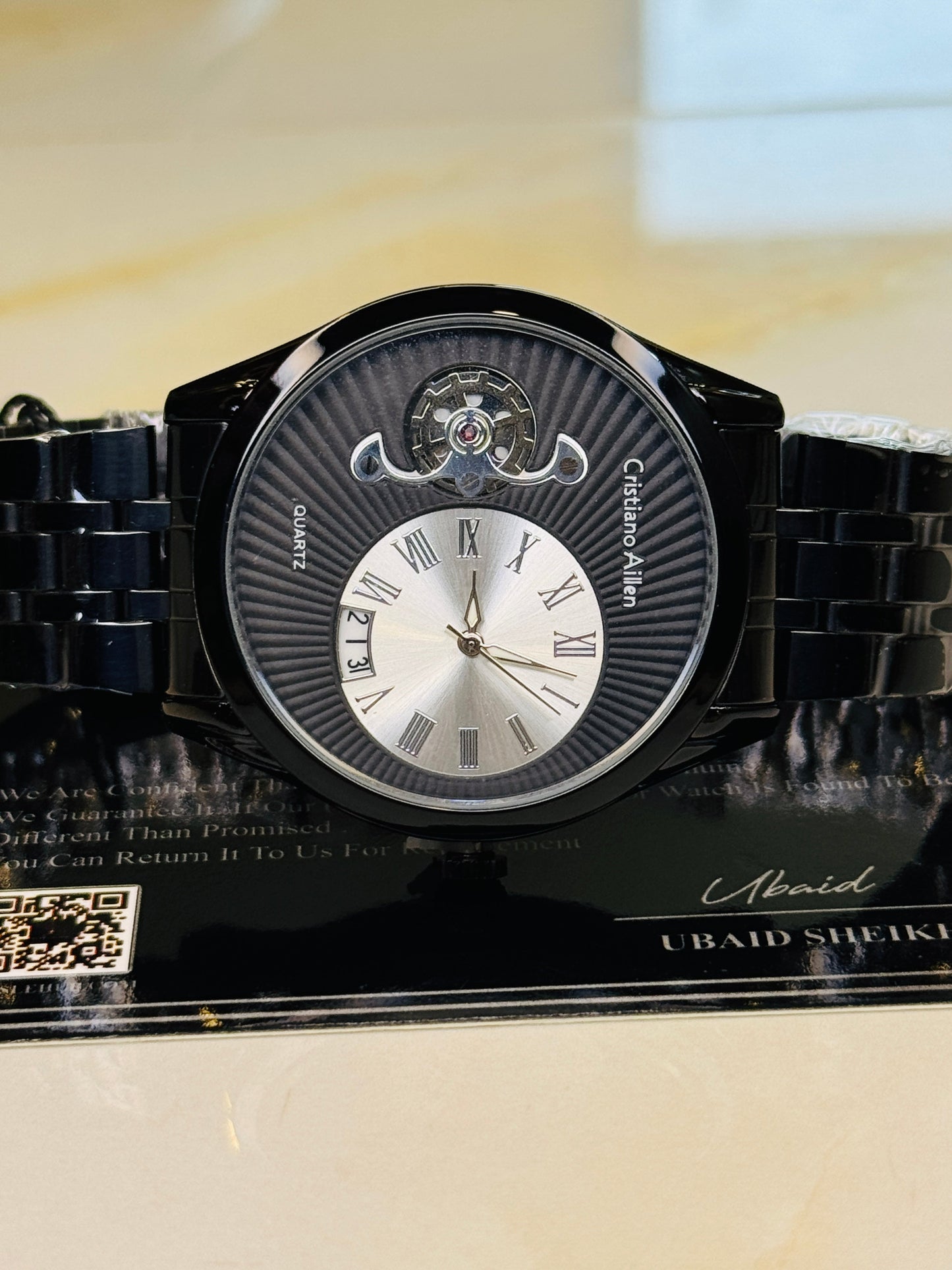 All Black Cristiano Aillen Spiral Gear Dial Watch