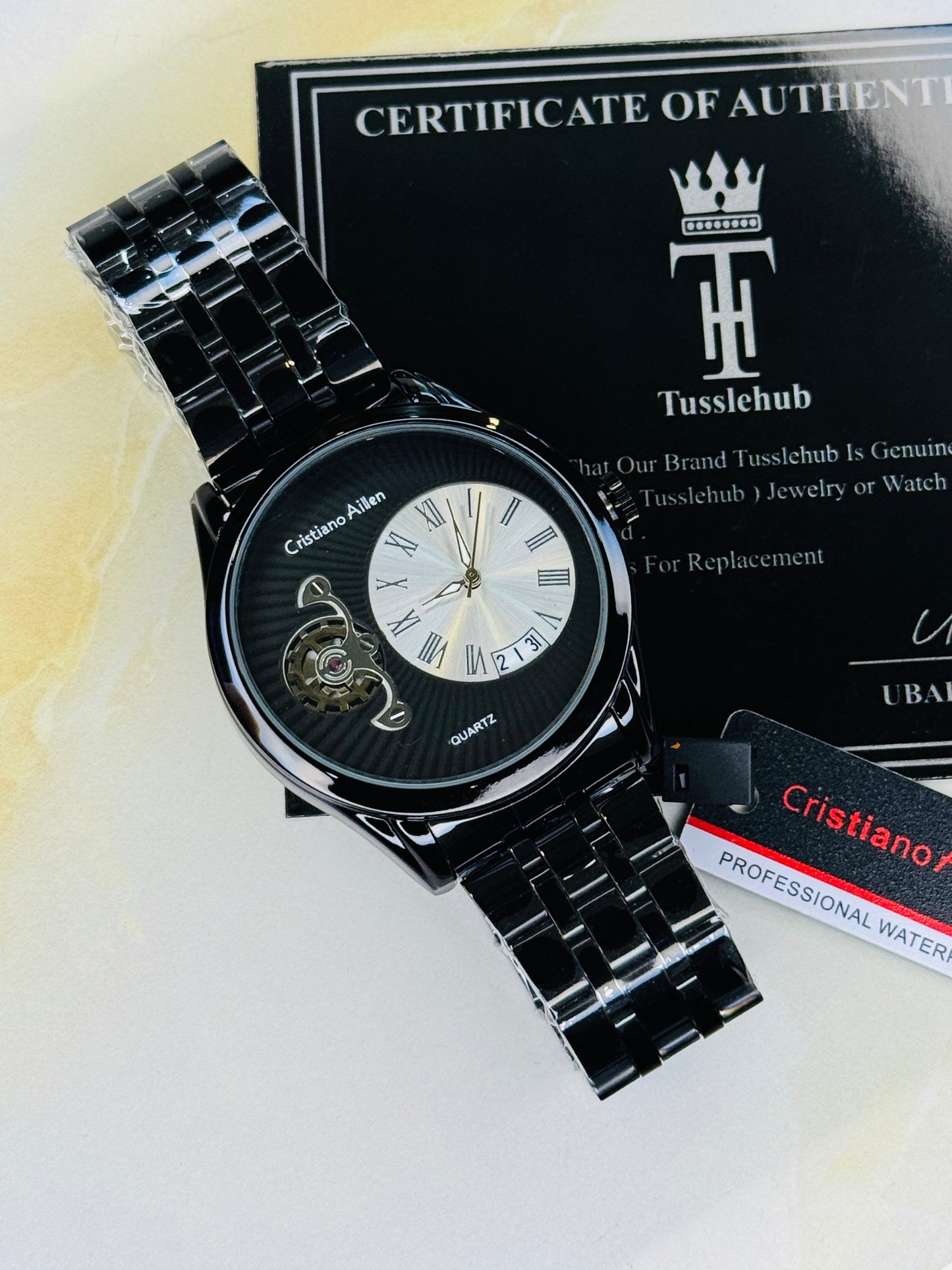 All Black Cristiano Aillen Spiral Gear Dial Watch