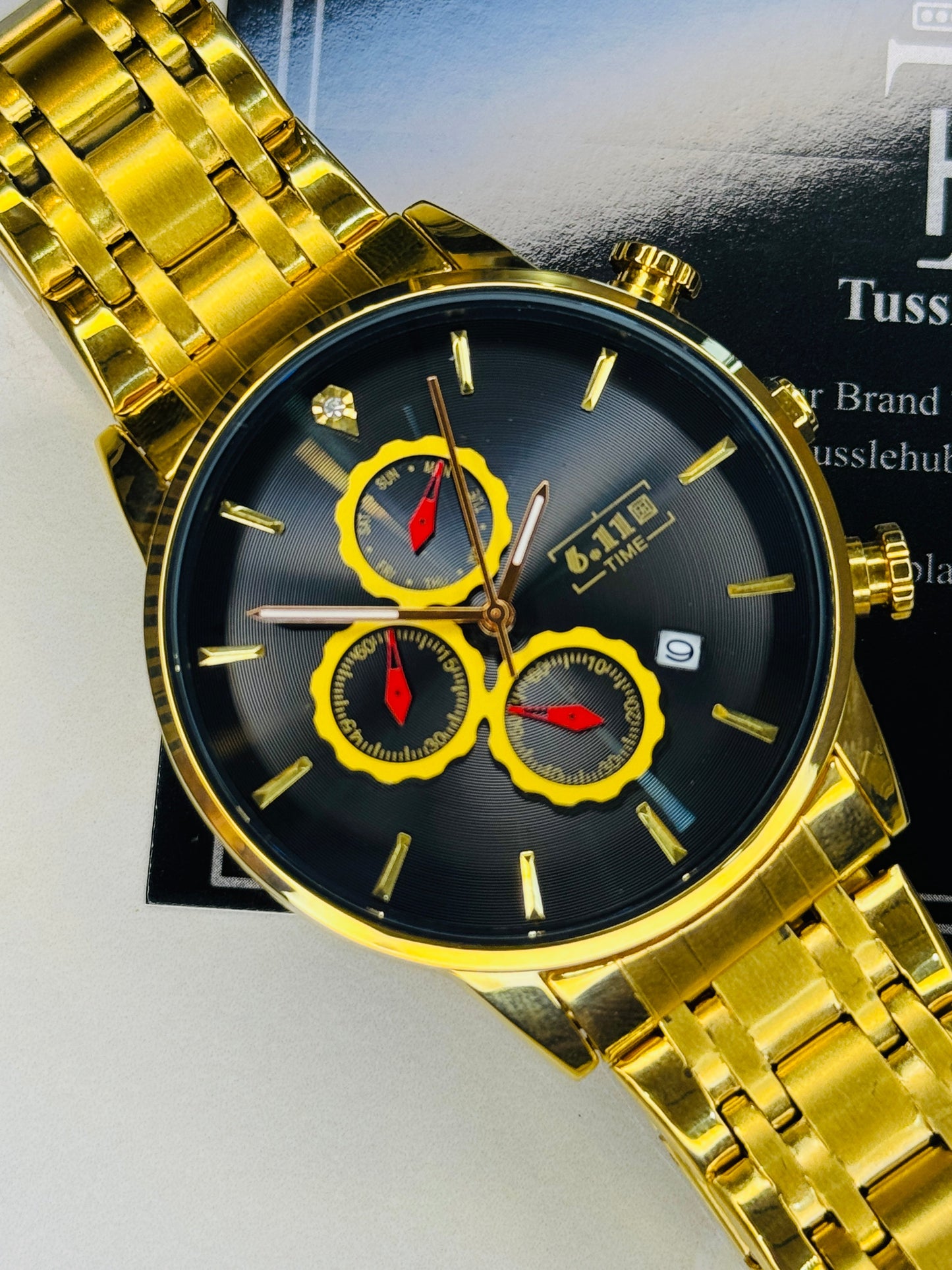 6:11 Gold Black Chronograph Watch