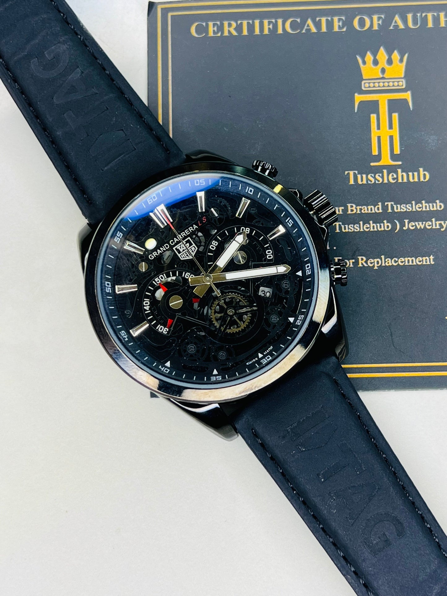 All Black Grand Carrera Chronographs Leather Watch