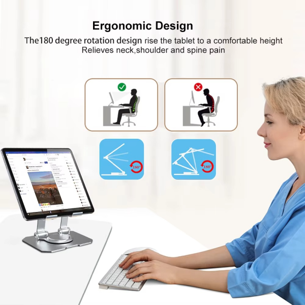360° Rotating Metal Tablet & Mobile – Adjustable, Foldable Stand