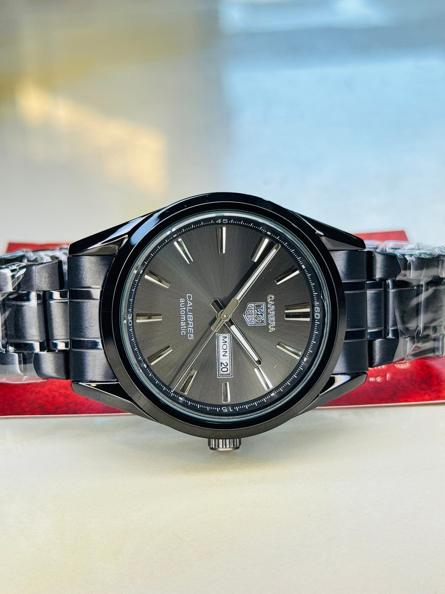 All Black Carrera Day Date Chain Strapped Watch