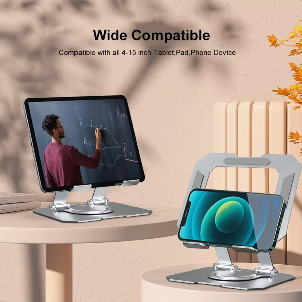 360° Rotating Metal Tablet & Mobile – Adjustable, Foldable Stand