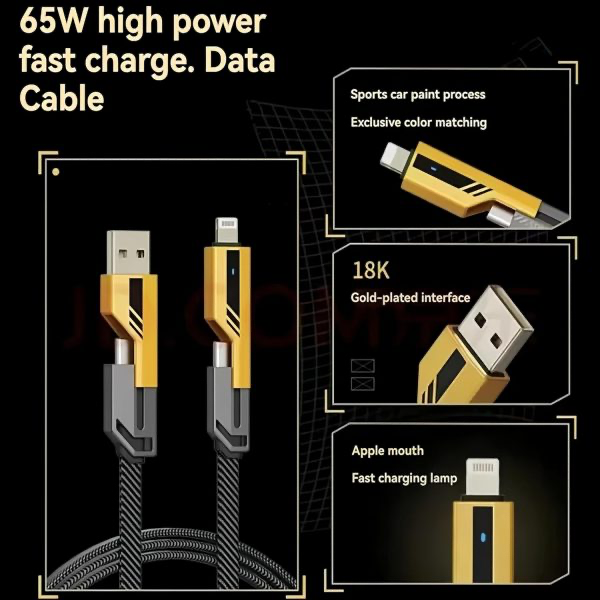 4-in-1 Multi Usb Charging Cable – Usb-c To Usb-c, Usb-c To Lightning, Usb-a To Usb-c, Usb-a To Lightning.