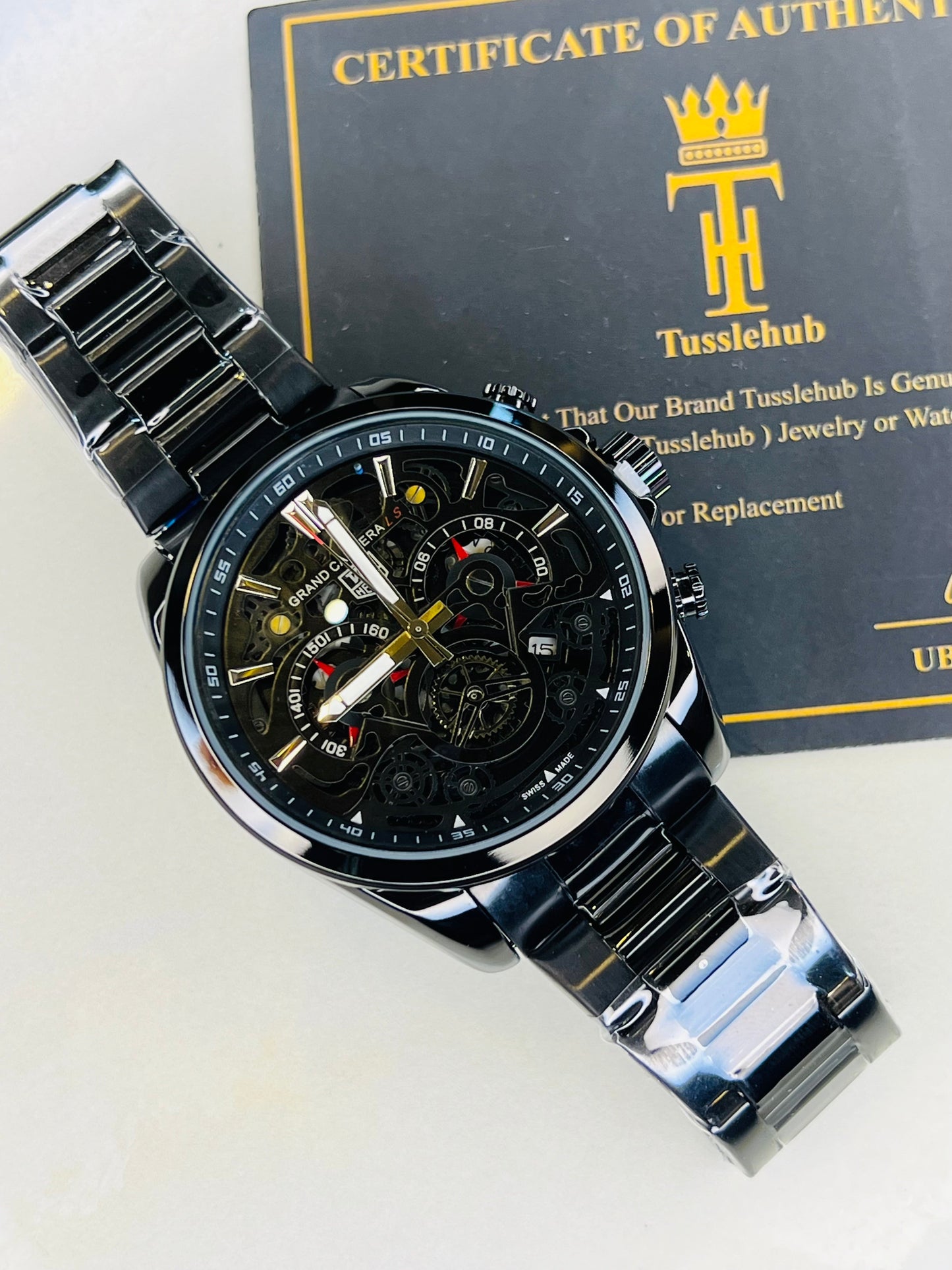 All Black Grand Carrera Chain Strap Chronographs Watch