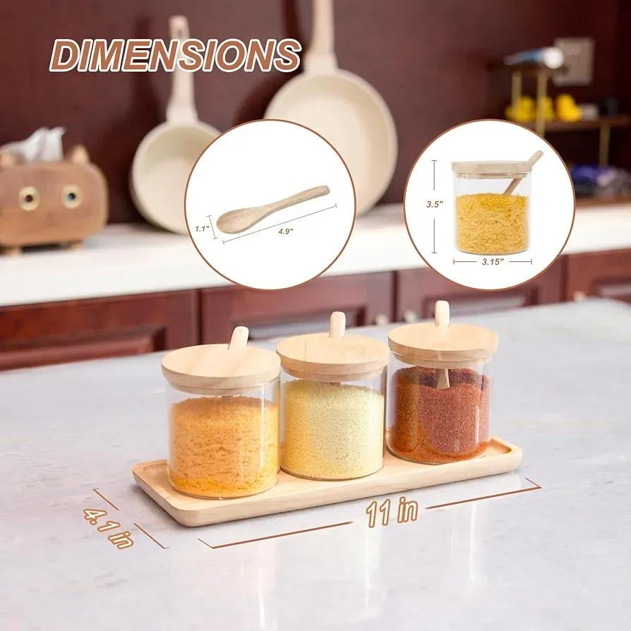 3-Piece Wooden Spice Rack Set – Brown Kitchen