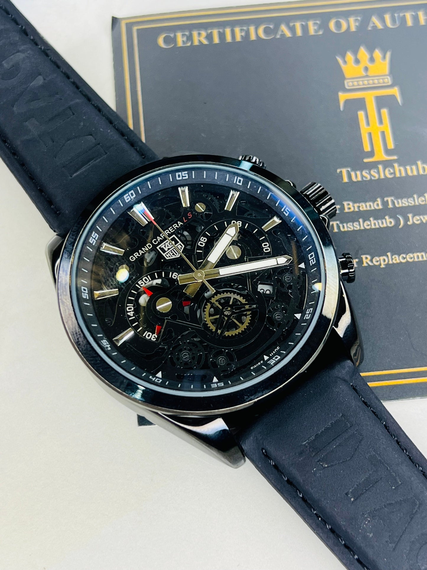All Black Grand Carrera Chronographs Leather Watch