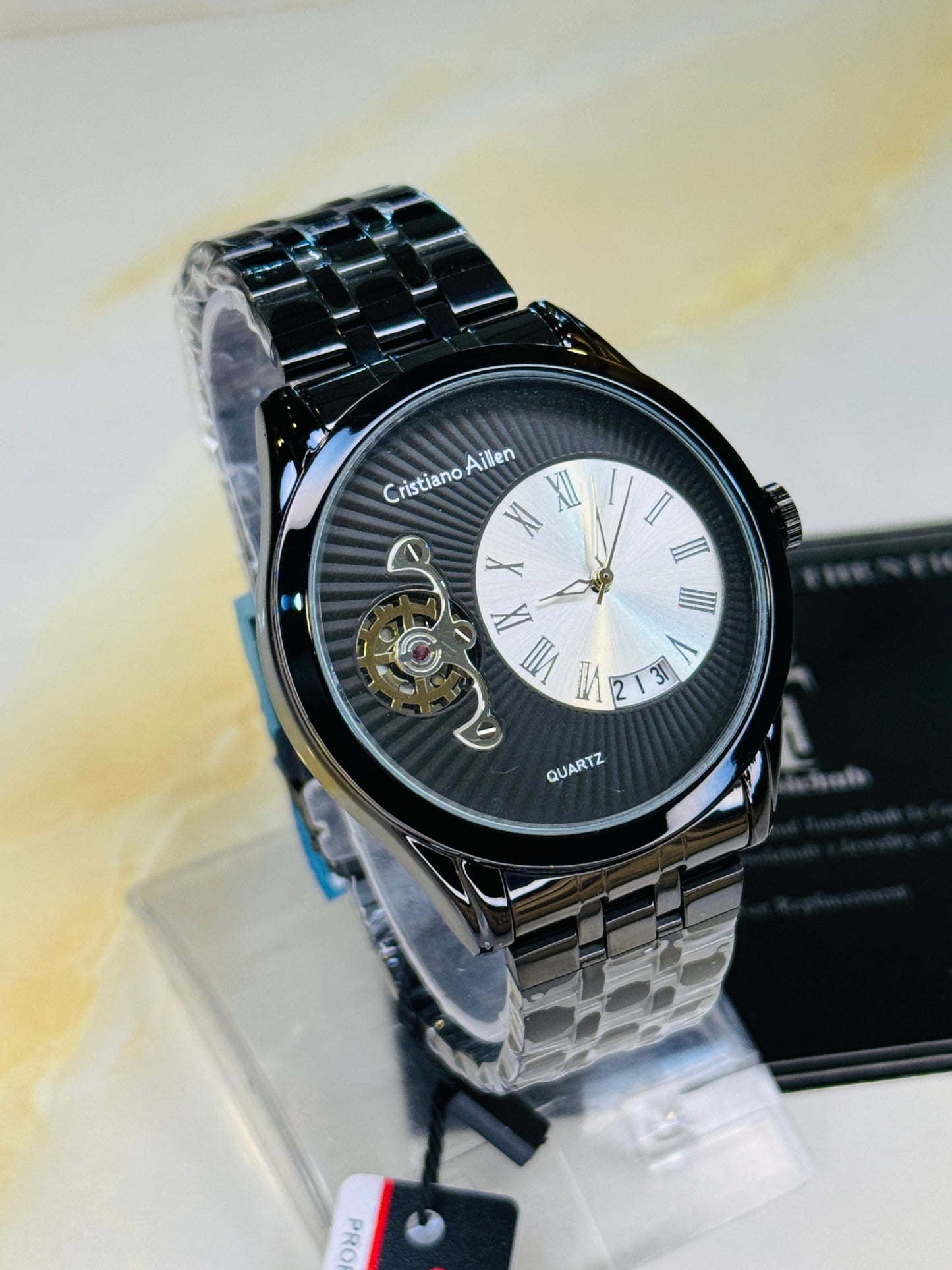 All Black Cristiano Aillen Spiral Gear Dial Watch