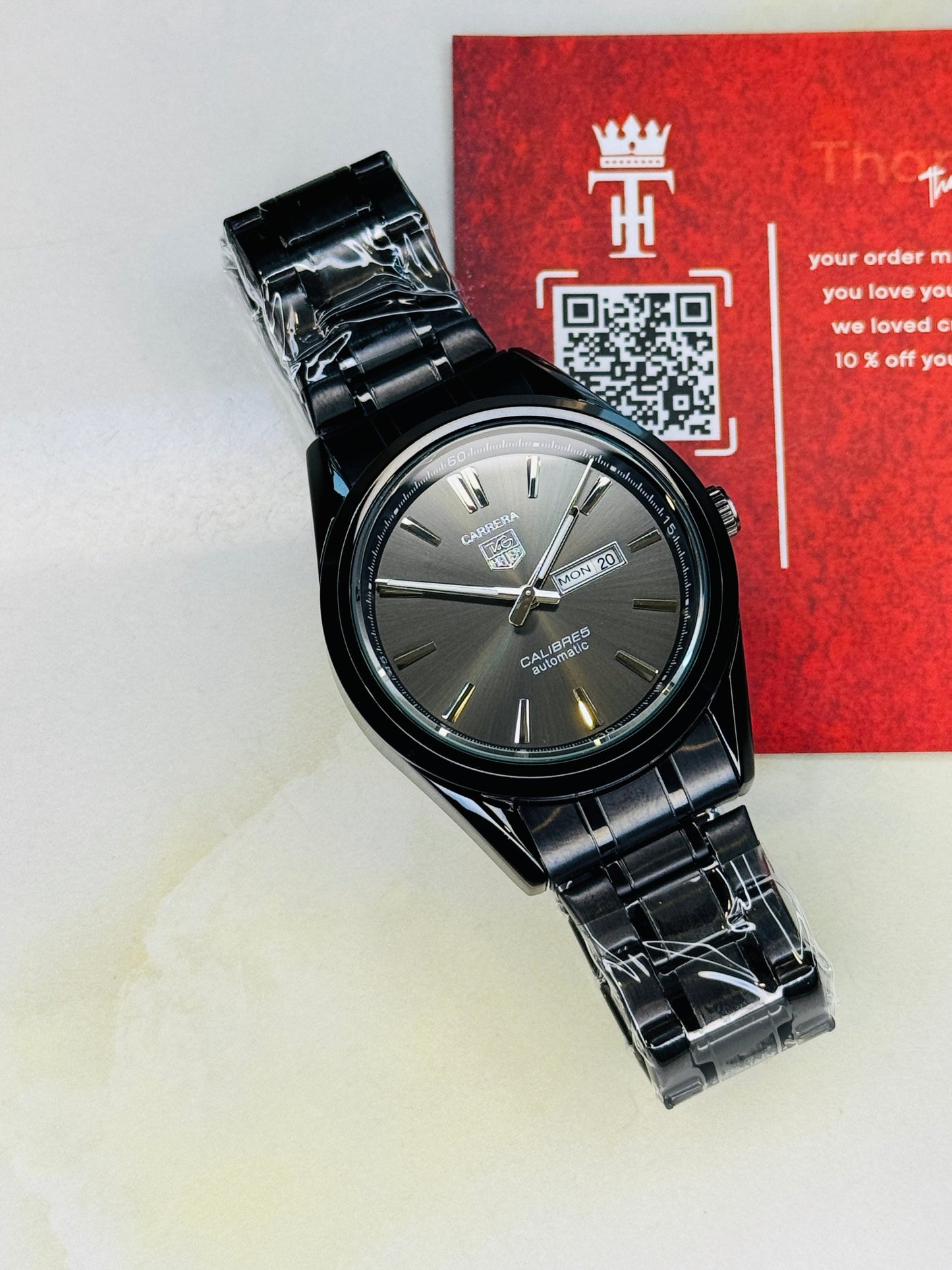 All Black Carrera Day Date Chain Strapped Watch