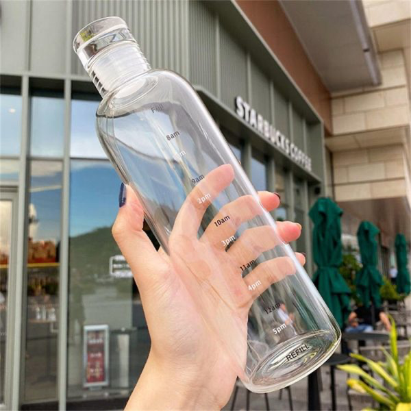 1pc 500ml/17oz Clear Leakproof Water Bottle With Time Scale