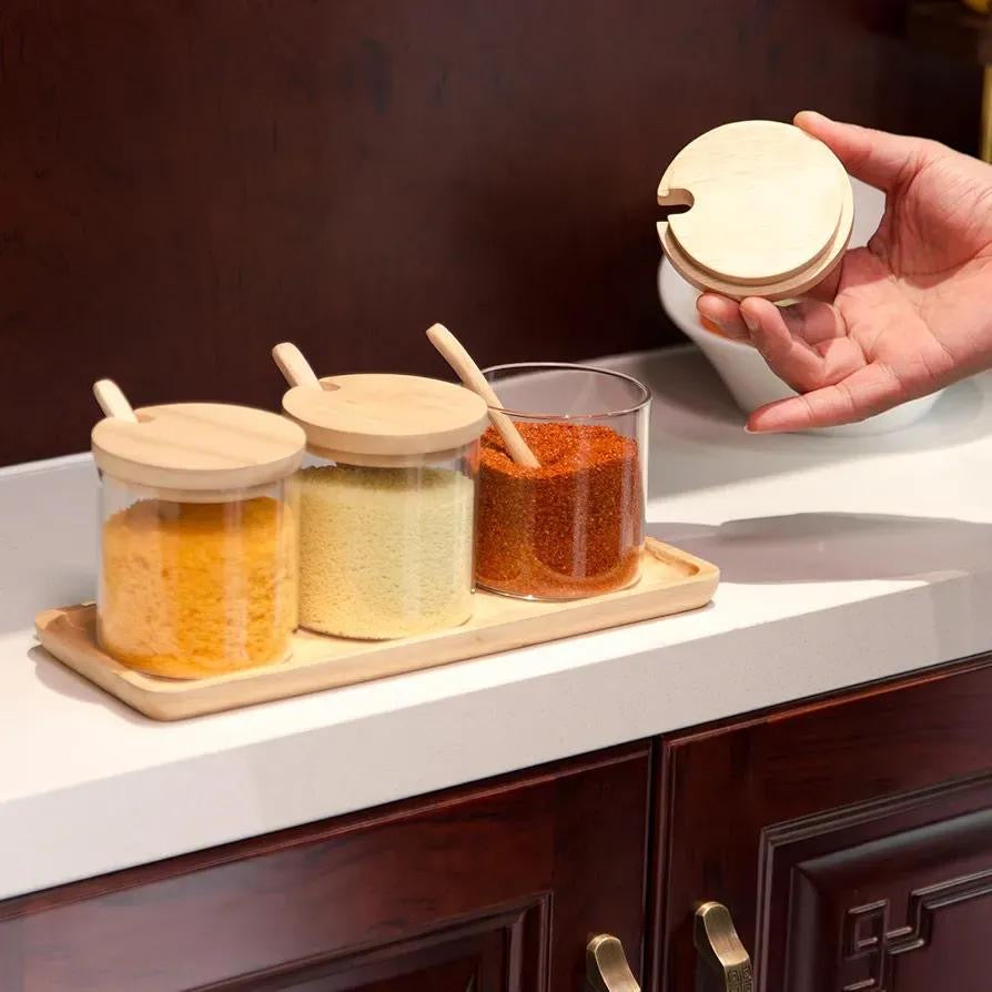 3-Piece Wooden Spice Rack Set – Brown Kitchen