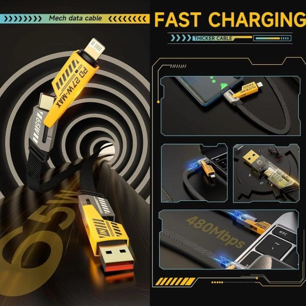 4-in-1 Multi Usb Charging Cable – Usb-c To Usb-c, Usb-c To Lightning, Usb-a To Usb-c, Usb-a To Lightning.