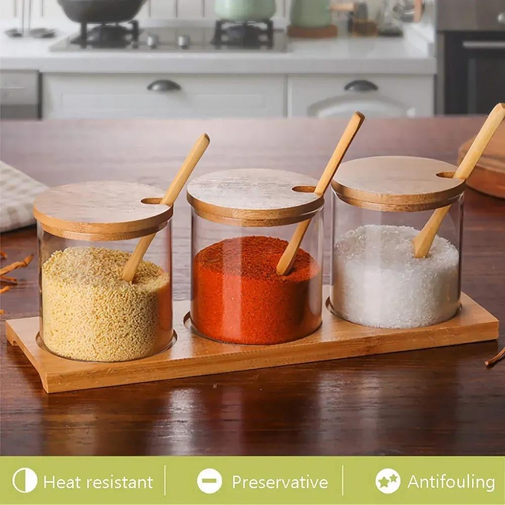 3-Piece Wooden Spice Rack Set – Brown Kitchen