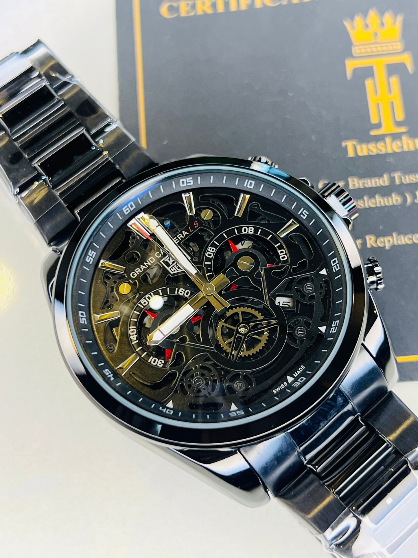 All Black Grand Carrera Chain Strap Chronographs Watch