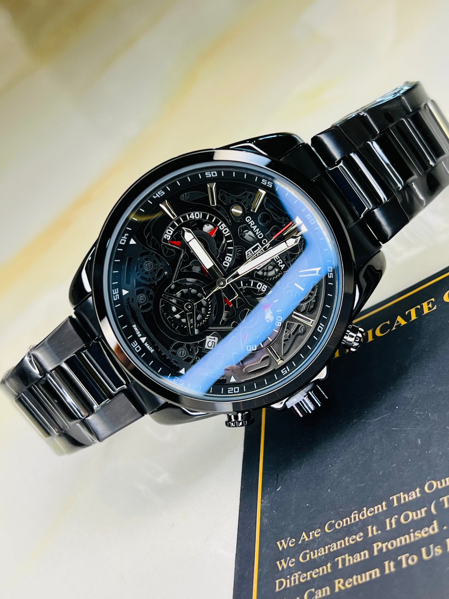 All Black Grand Carrera Chain Strap Chronographs Watch