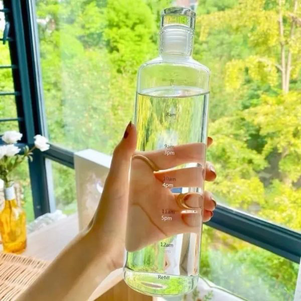 1pc 500ml/17oz Clear Leakproof Water Bottle With Time Scale