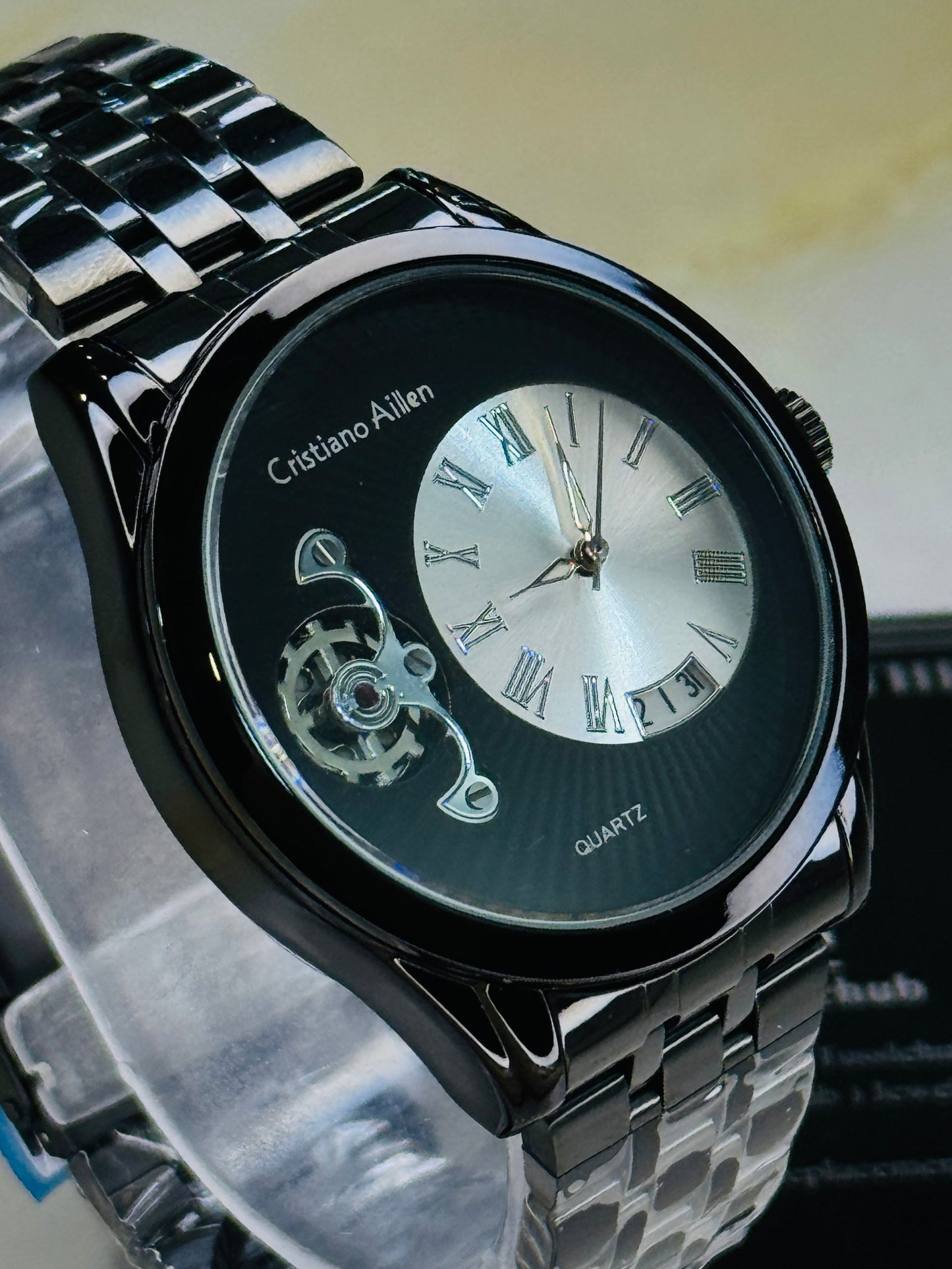 All Black Cristiano Aillen Spiral Gear Dial Watch