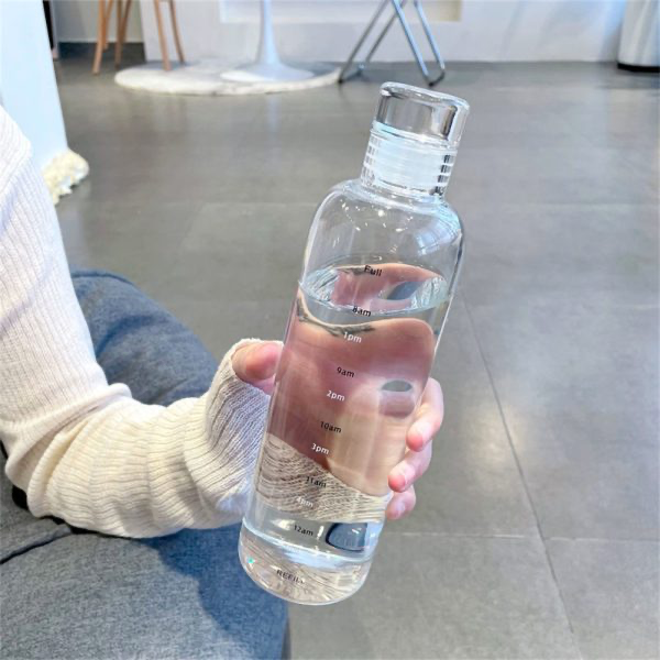 1pc 500ml/17oz Clear Leakproof Water Bottle With Time Scale
