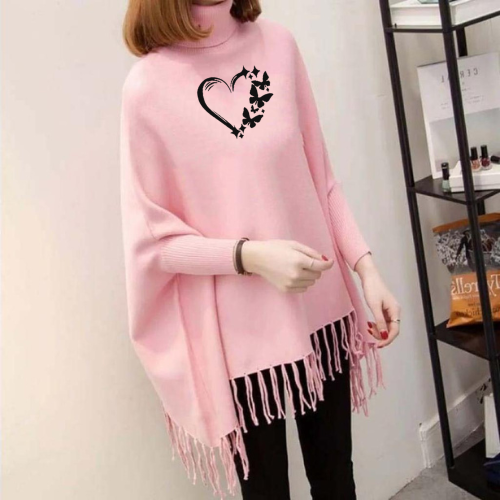 FashionPoint - Butterfly Heart Printed Winter Collection Girls Fleece Shoal Poncho For Girls & Women
