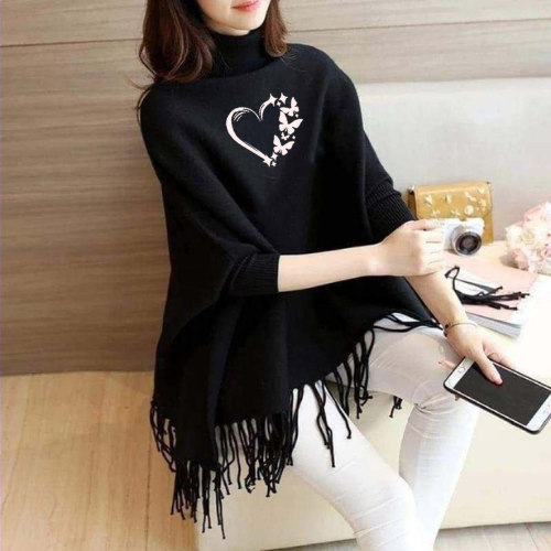 FashionPoint - Butterfly Heart Printed Winter Collection Girls Fleece Shoal Poncho For Girls & Women