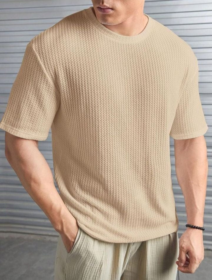 Casual Waffle Knit Drop Shoulder T-Shirt