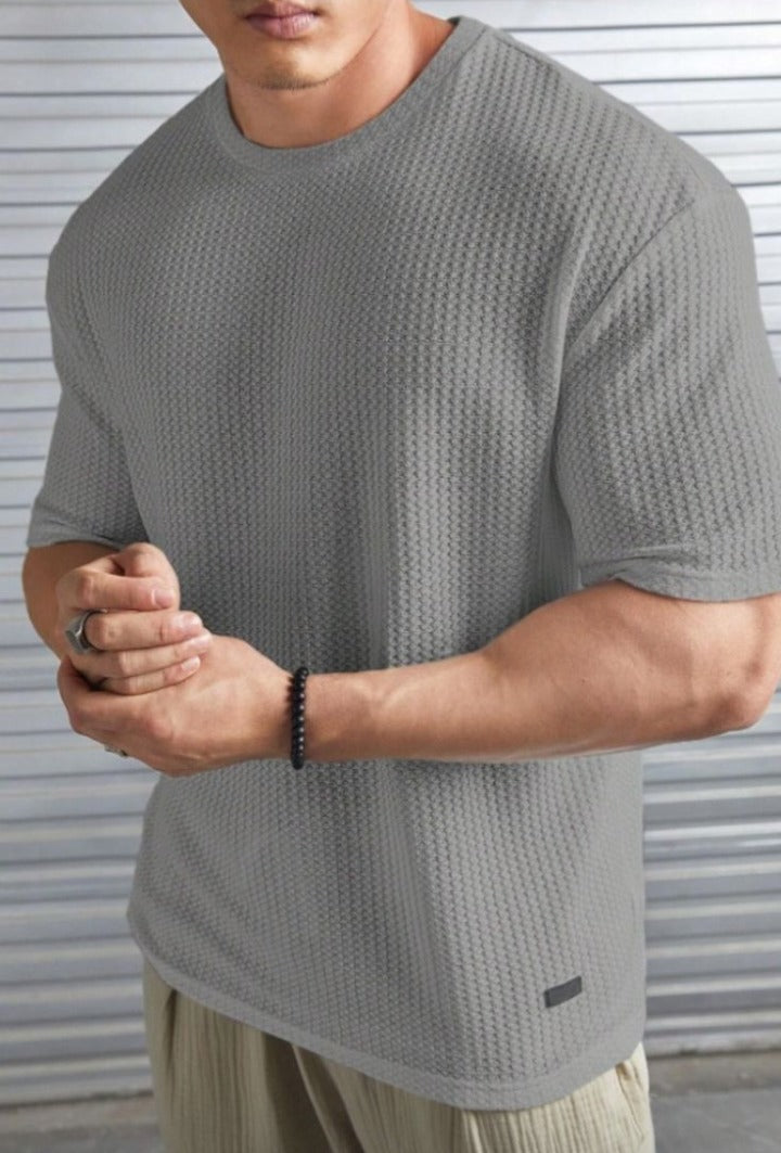 Casual Waffle Knit Drop Shoulder T-Shirt
