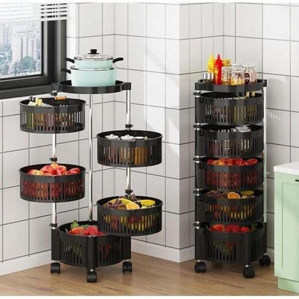 360° Rotating Multi-Layer Kitchen Storage Rack with Wheels – Fruit & Vegetable Organizer